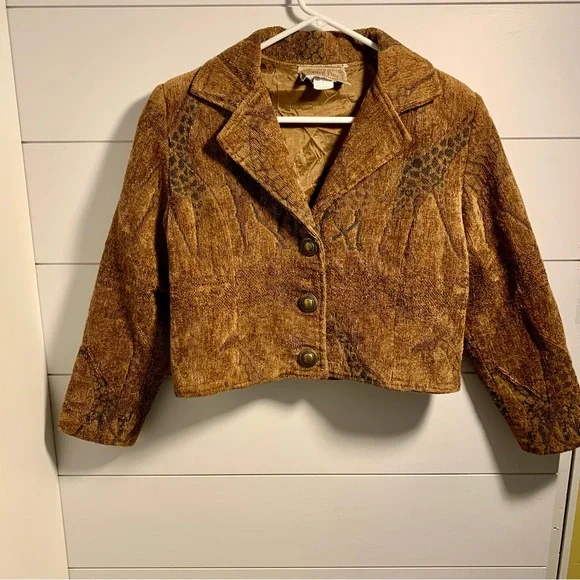 Painted Pony Cropped Blazer Jacket Women Sz M Tapestry Artsy Giraffe Safari Boho - Picture 1 of 14